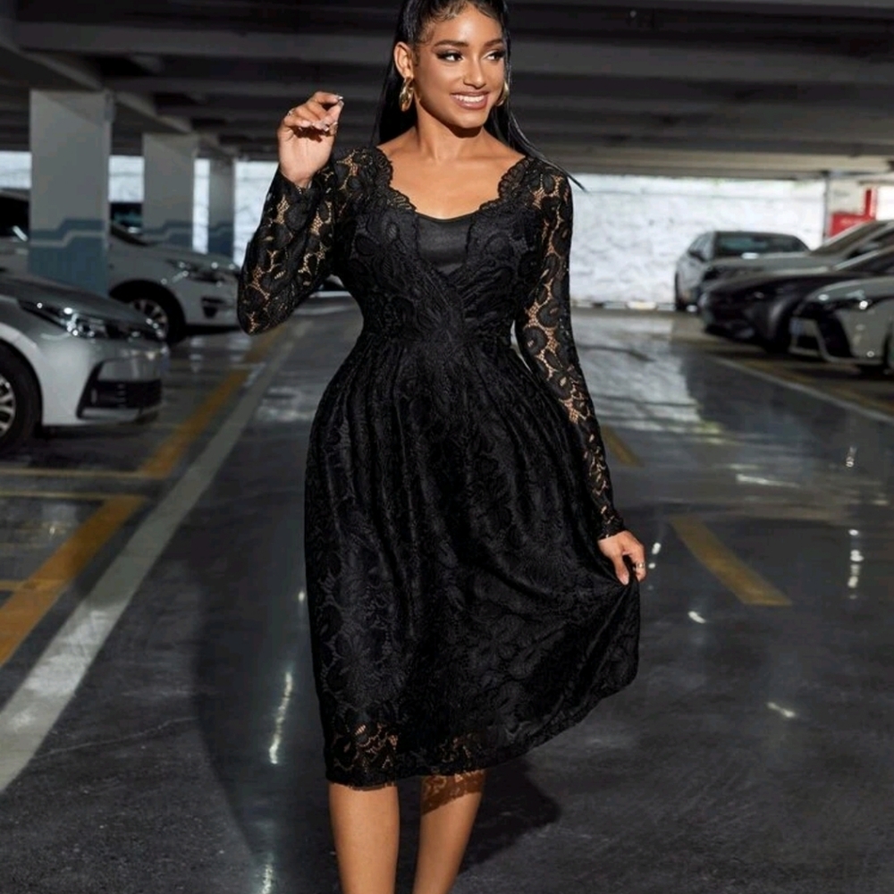 Black lace formal dress